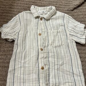 Zara Cream and blue Button-Up Shirt